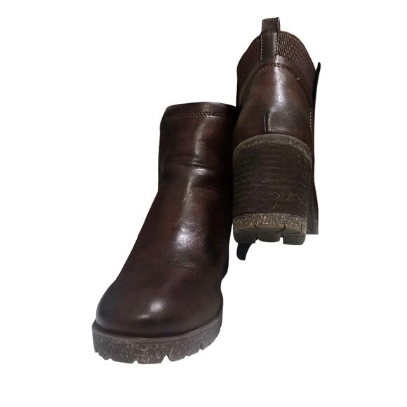 Korks Elsie Ankle Booties Chunky 3" Heel Round-Toe Brown-Faux Leather Size 10 - Picture 8 of 12
